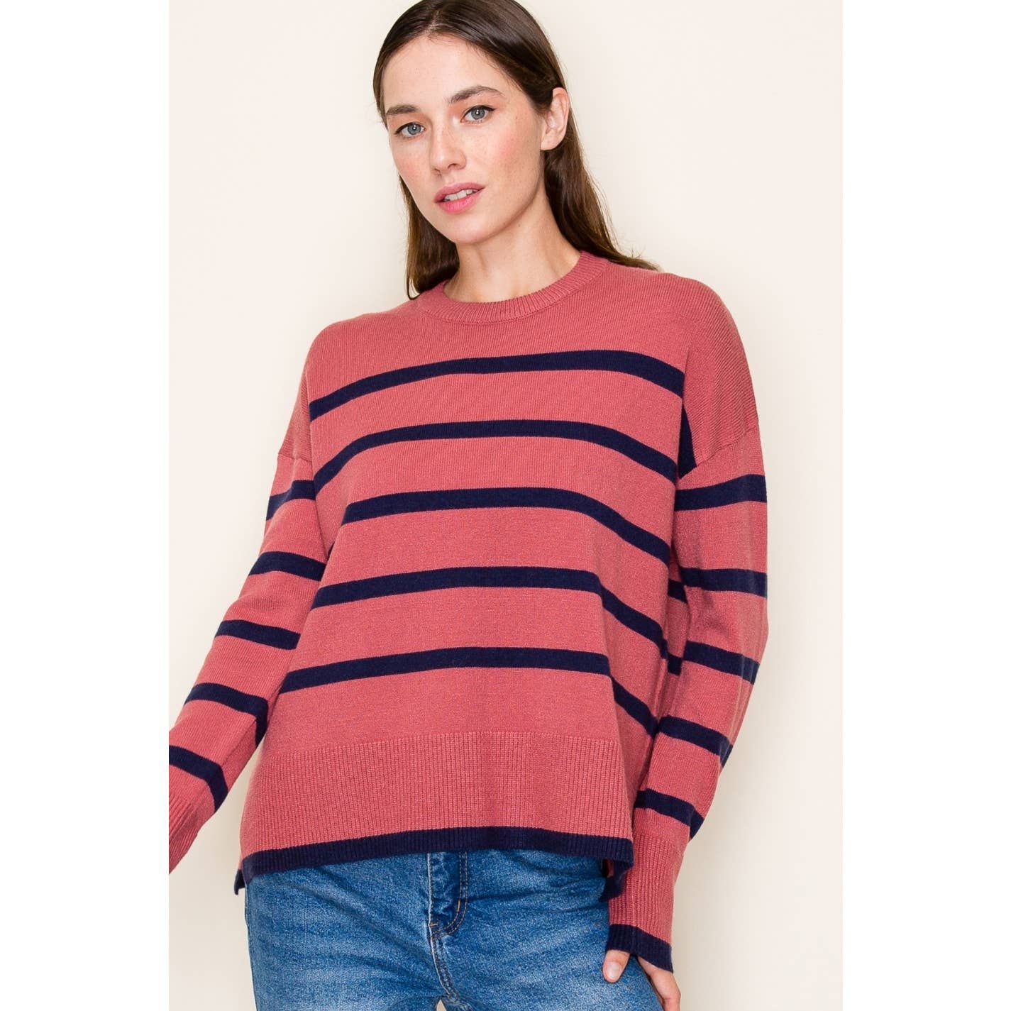 STACCATO STRIPED CREW NECK LONG SLEEVE SWEATER