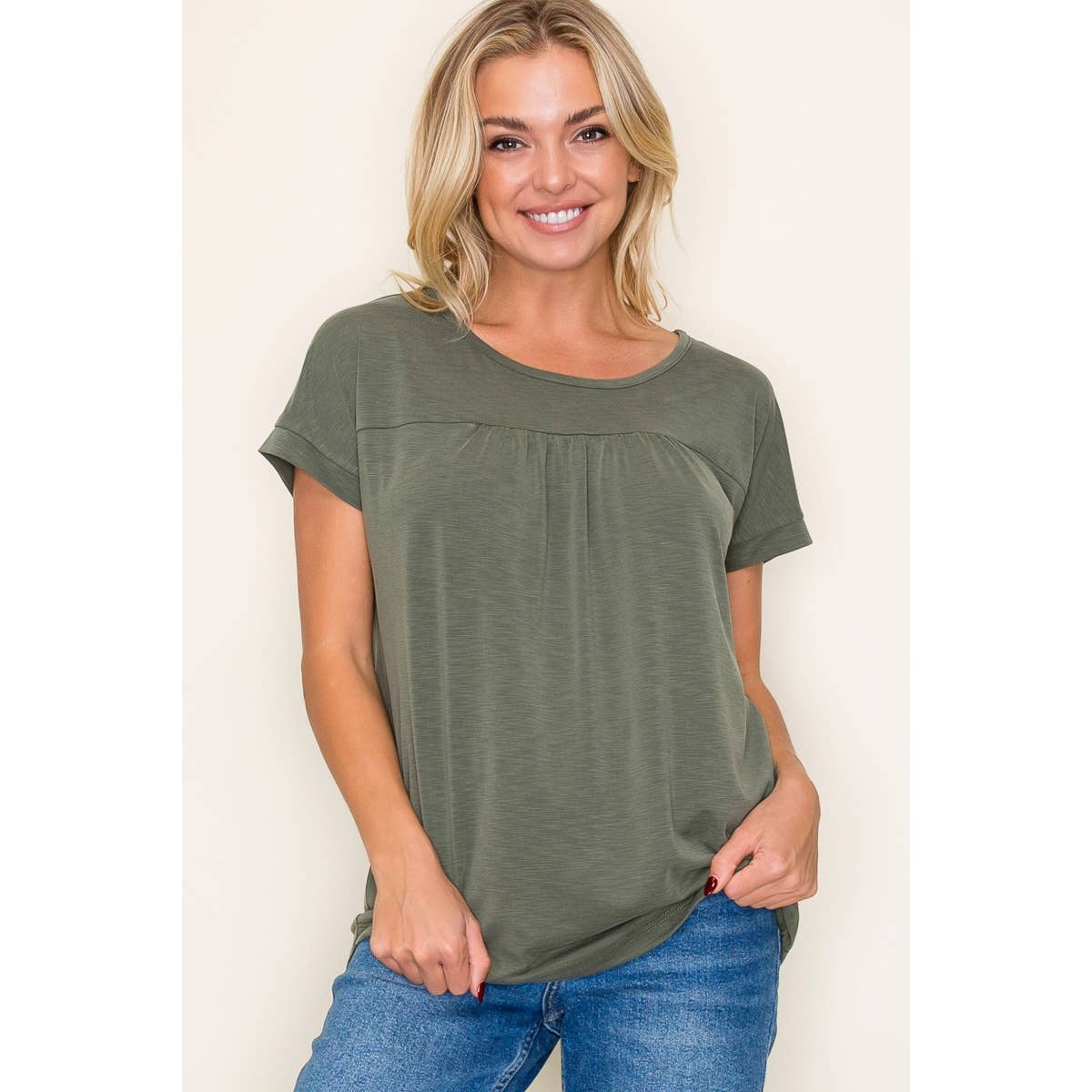 STACCATO GATHERED CHEST SLUBBED JERSEY TOP