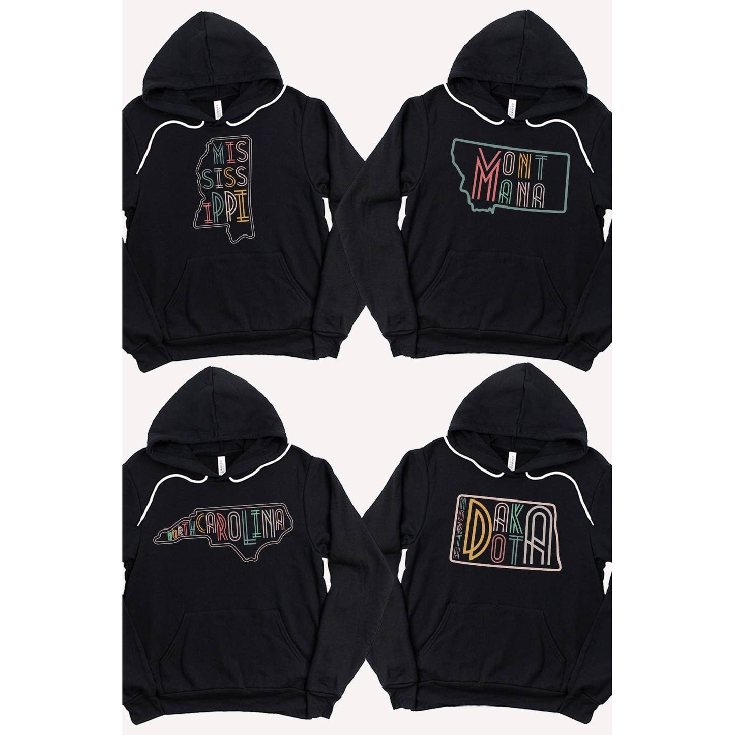 SOUTH DAKOTA Neon State Shape Graphic Hoodies