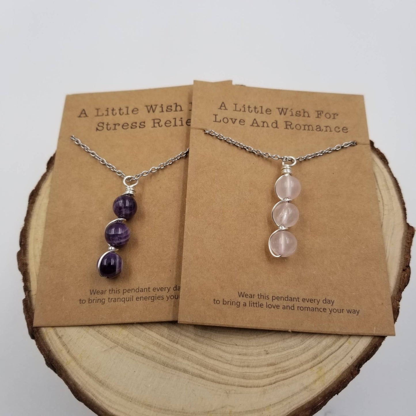 Wrapped Natural Crystal Bead Necklace With Wish Card