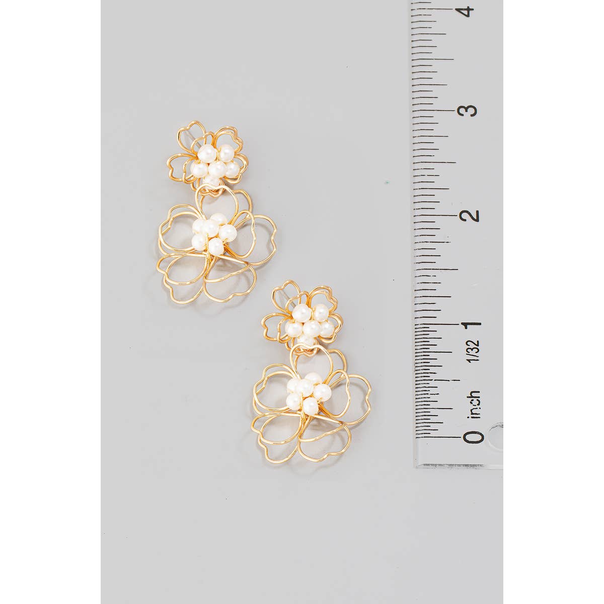 Metallic Flower Pearl Studs Drop Earrings