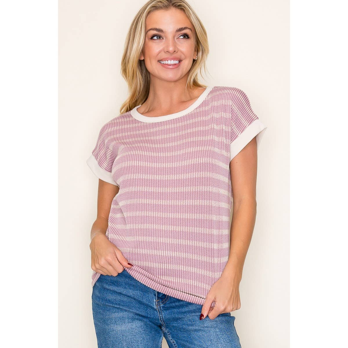 Staccato COLOR TRIM BANDED STRIPE TOP