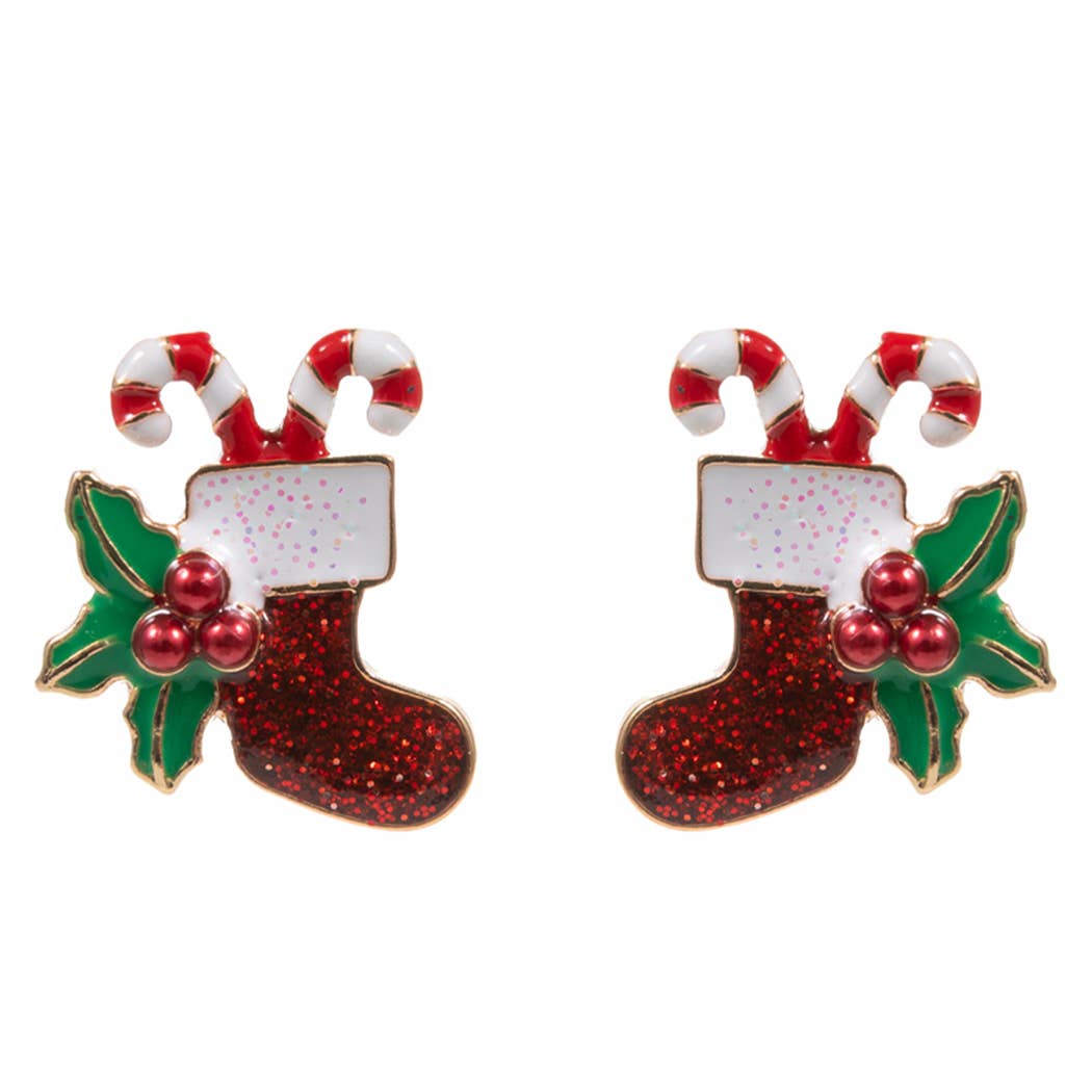 Christmas Socks Shape Enamel Post Earrings
