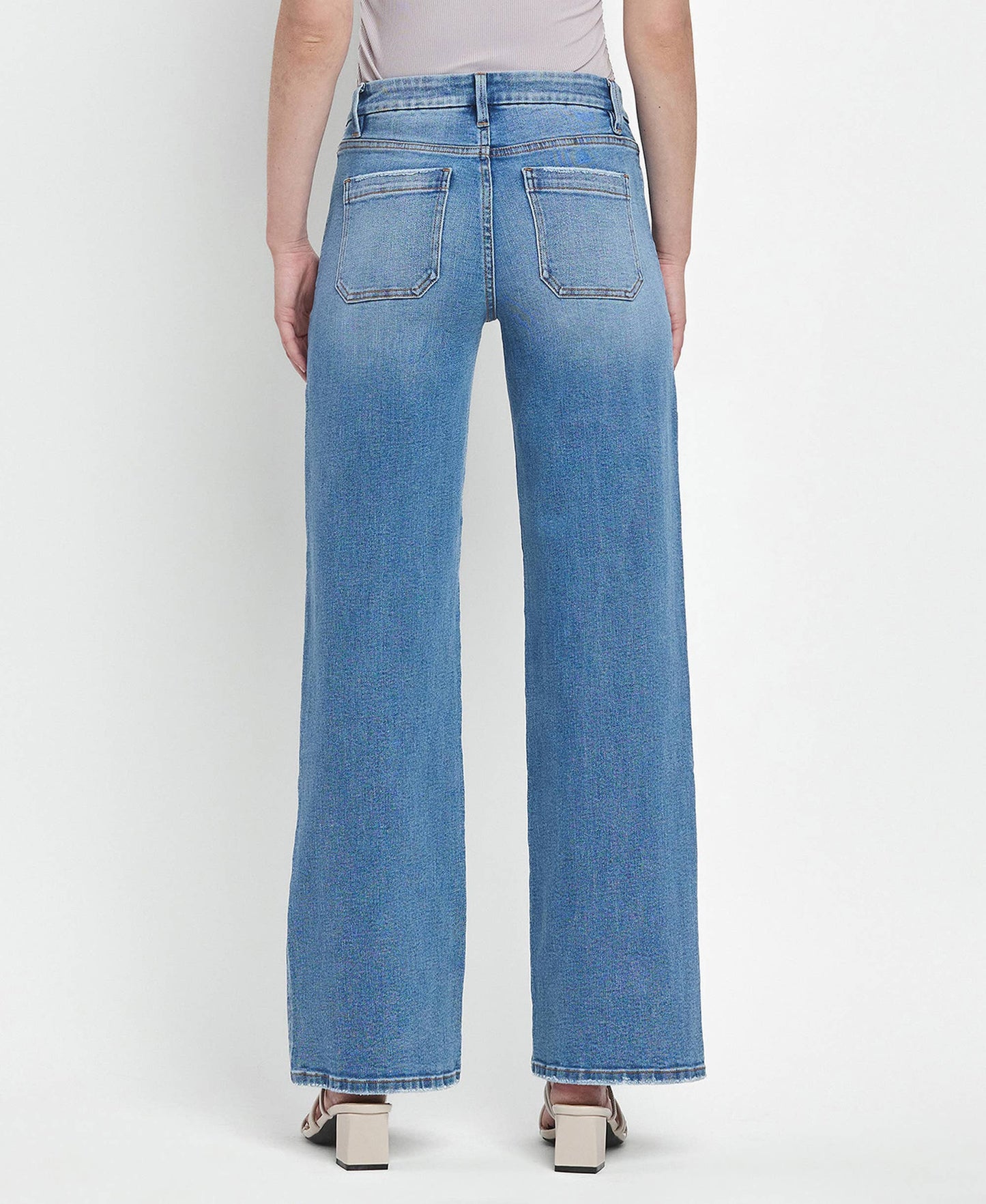 LOVERVET BY VERVET HIGH RISE PATCH POCKET WIDE LEG JEANS LV1479