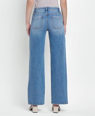 LOVERVET BY VERVET HIGH RISE PATCH POCKET WIDE LEG JEANS LV1479