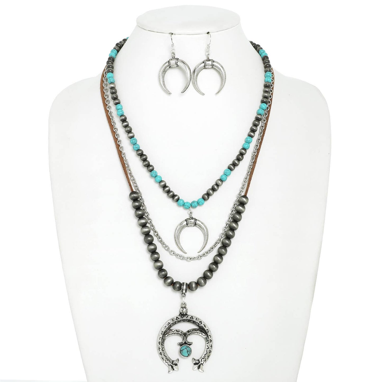 Western Navajo Pearl Squash Blossom Necklace Set