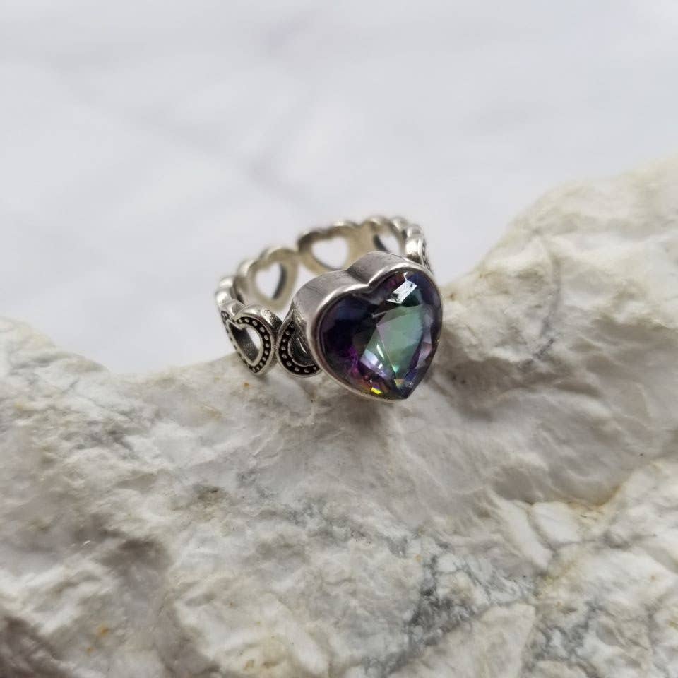 Colorful Crystal Heart Adjustable Ring