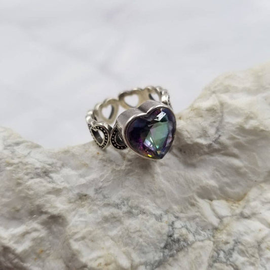 Colorful Crystal Heart Adjustable Ring