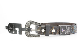 Black Tooled Leather Belt Camel Turquoise ABB 14-2622