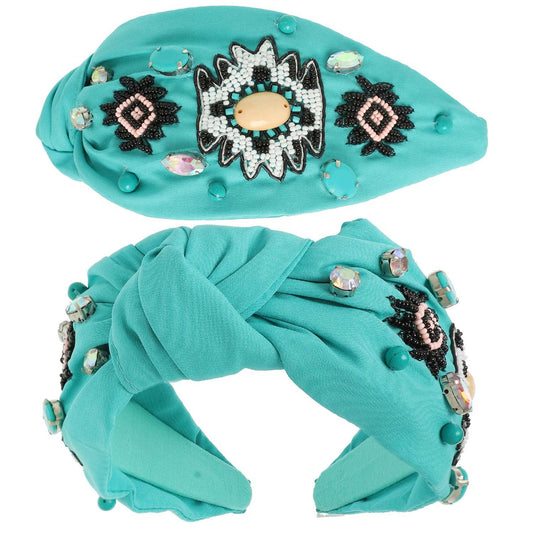 Western Aztec Design Top Knotted Beaded Headband