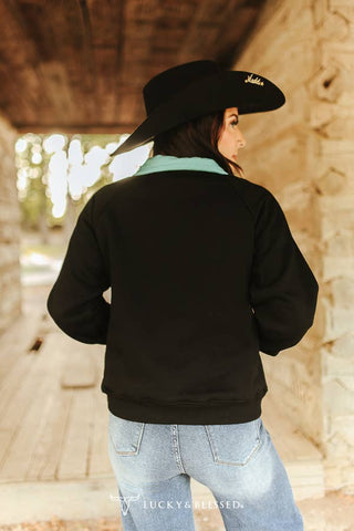 Black Quarter Zip Sweatshirt W Front Pocket