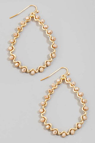 Beaded Wavy Metallic Tear Dangle Hook Earrings