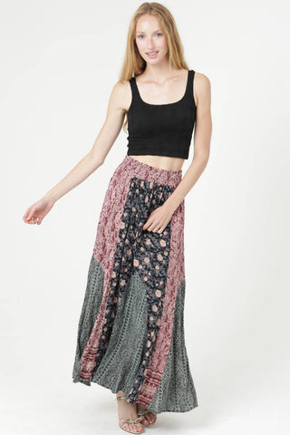 MIXED PRINT SMOCKED WAIST MAXI SKIRT