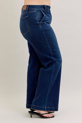 Judy Blue-high waist Trouser Wide Leg Dark Denim Jeans