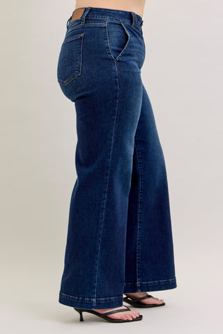Judy Blue-high waist Trouser Wide Leg Dark Denim Jeans