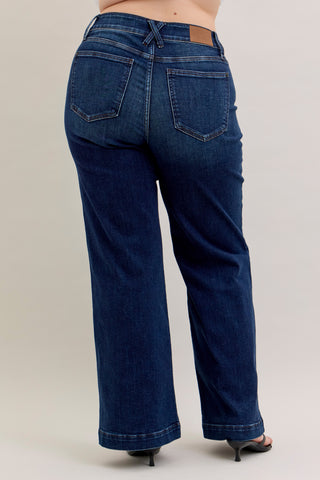 Judy Blue-high waist Trouser Wide Leg Dark Denim Jeans