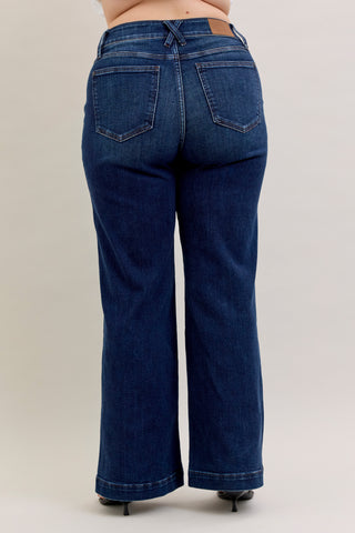 Judy Blue-high waist Trouser Wide Leg Dark Denim Jeans