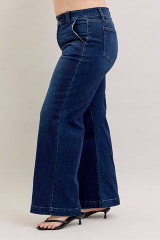 Judy Blue-high waist Trouser Wide Leg Dark Denim Jeans