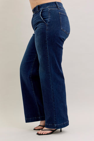 Judy Blue-high waist Trouser Wide Leg Dark Denim Jeans