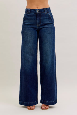 Judy Blue-high waist Trouser Wide Leg Dark Denim Jeans