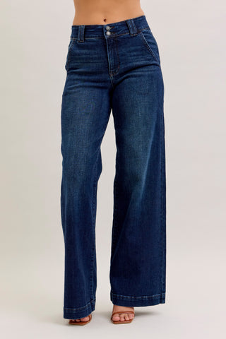 Judy Blue-high waist Trouser Wide Leg Dark Denim Jeans