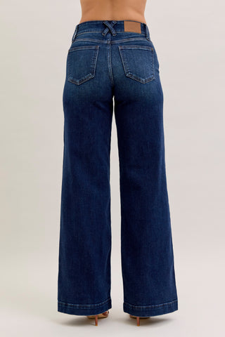 Judy Blue-high waist Trouser Wide Leg Dark Denim Jeans