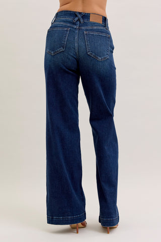 Judy Blue-high waist Trouser Wide Leg Dark Denim Jeans