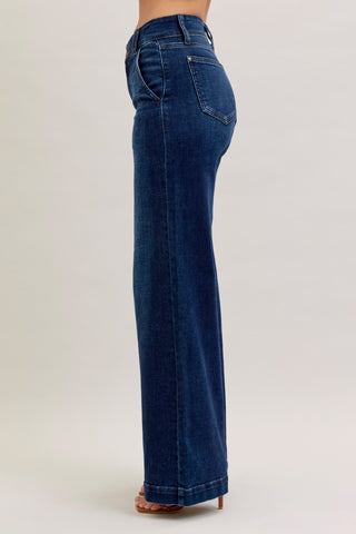 Judy Blue-high waist Trouser Wide Leg Dark Denim Jeans