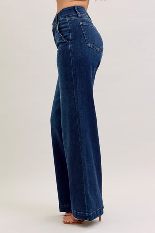 Judy Blue-high waist Trouser Wide Leg Dark Denim Jeans