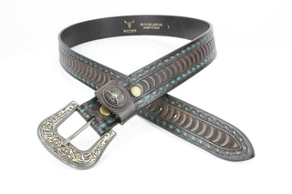 Genuine Brown Leather Deco Belt with Turquoise Accents ABB 14-2637