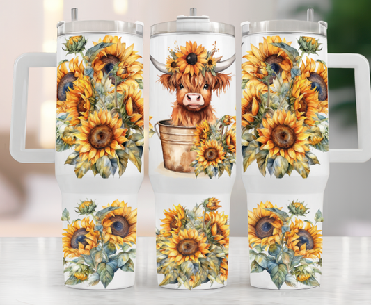 Highland Cow Sunflower 40oz tumbler