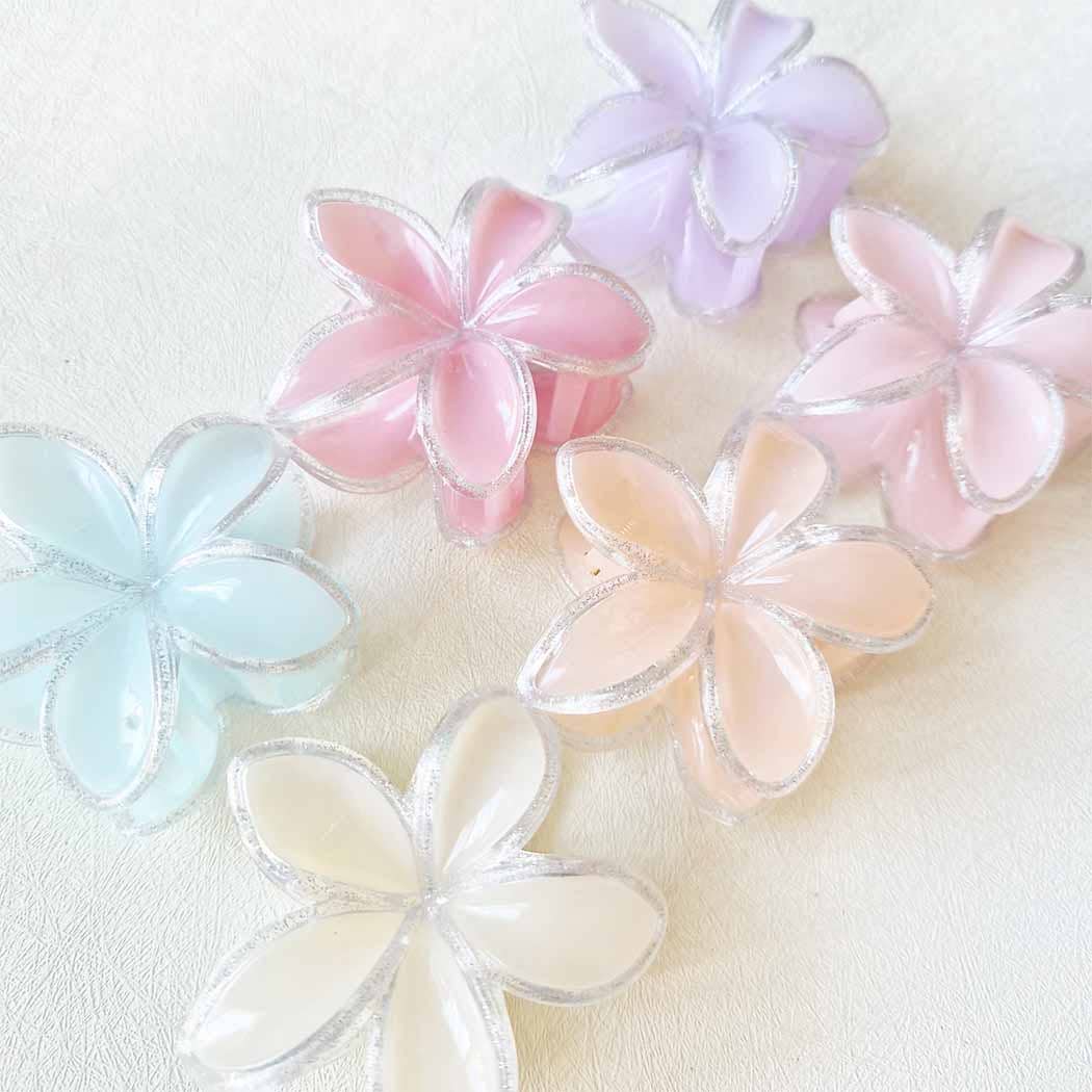 Glitter Outlined Plumeria Flower Hair Claw