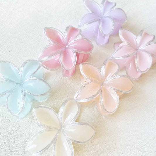 Glitter Outlined Plumeria Flower Hair Claw