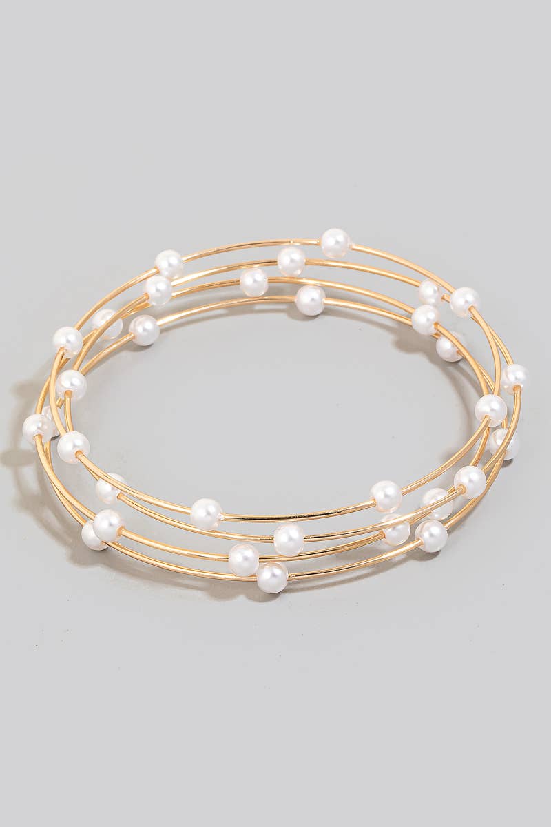 Multi Band Metallic Ball Bead Bangle Bracelet