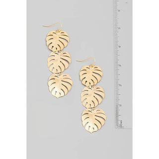 Triple Flat Metallic Monstera Chain Earrings