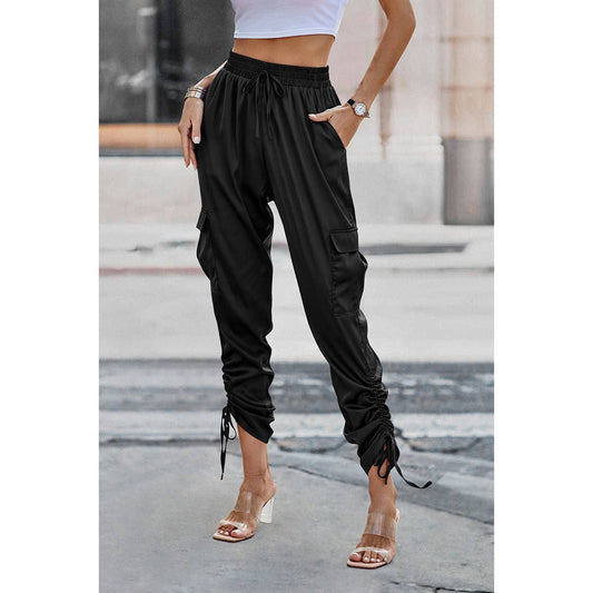 Soild Pockets Ruffle Slip Sport Pant