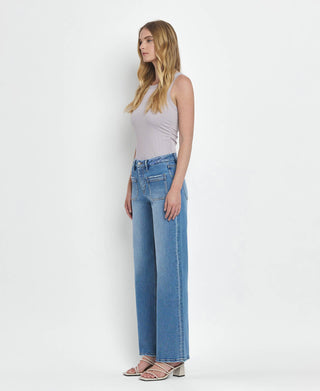 LOVERVET BY VERVET HIGH RISE PATCH POCKET WIDE LEG JEANS LV1479