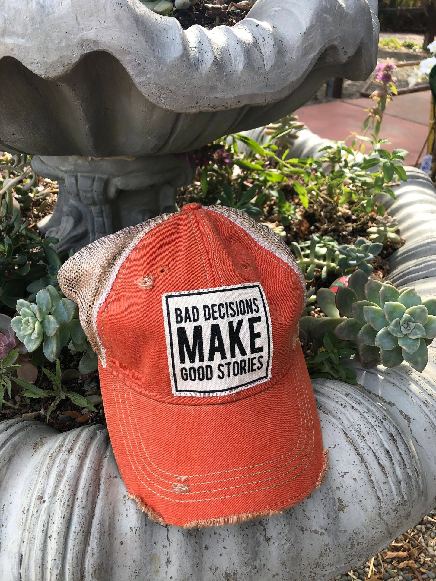 Bad Decisions Make Good Stories Distressed Trucker Cap