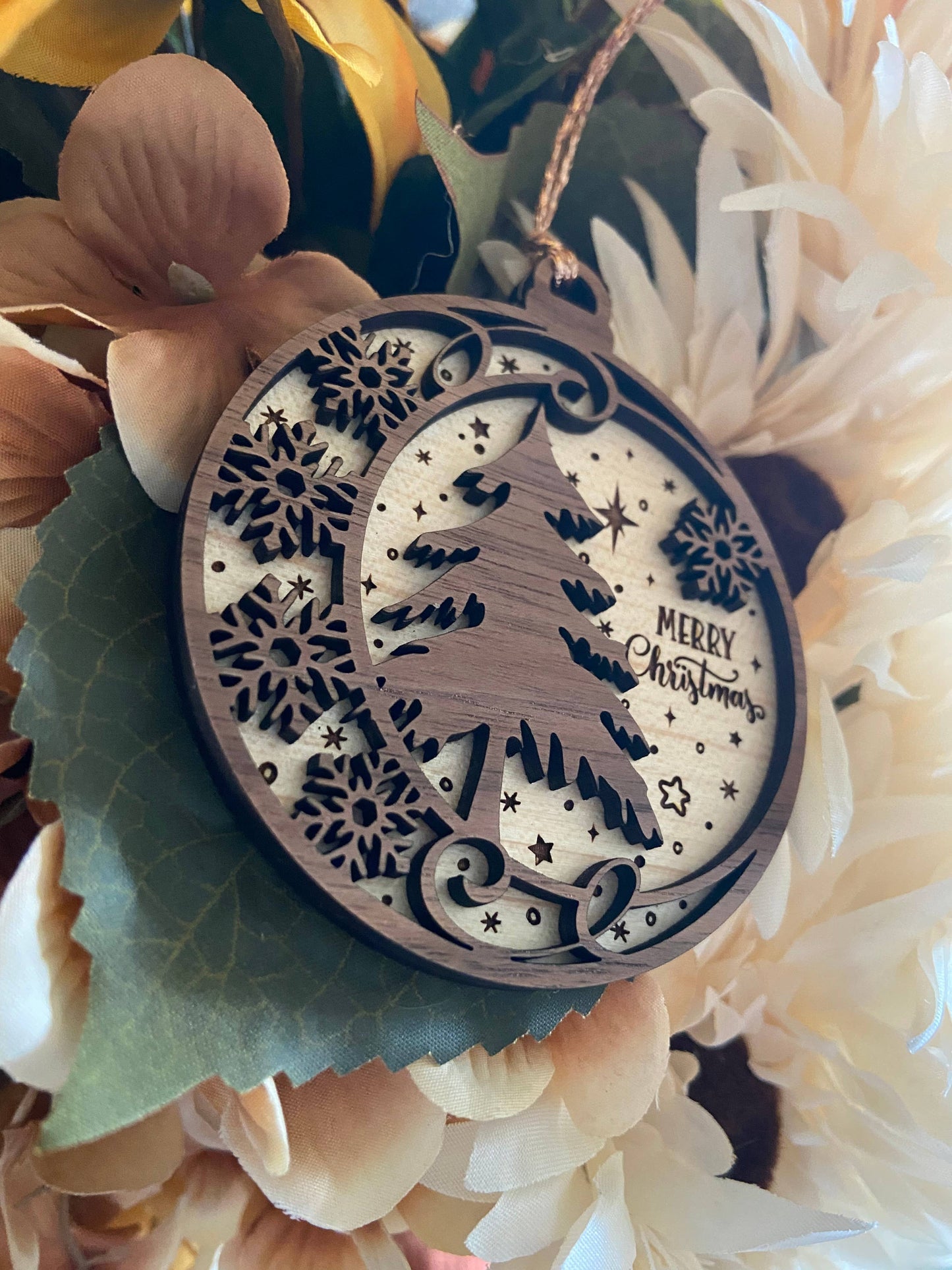 Christmas ornament, wooden 2D ornament, nature
