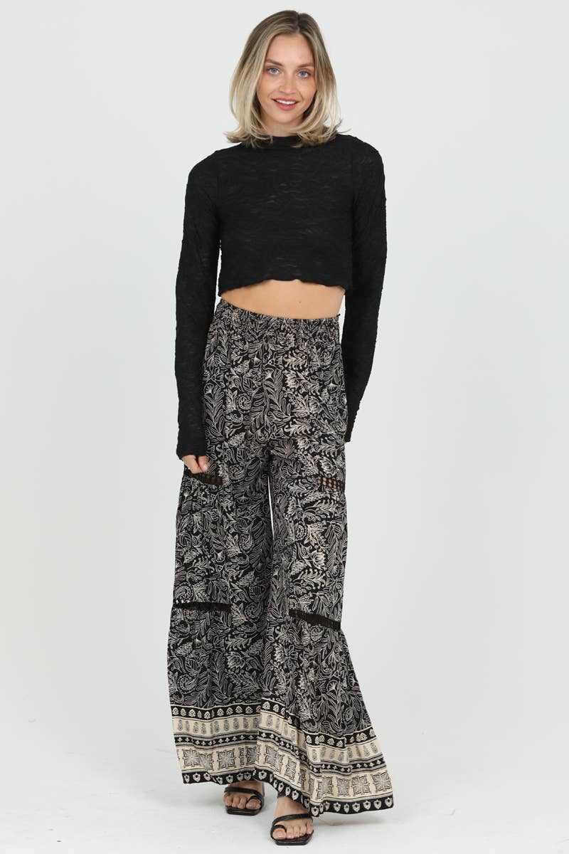 WIDE LEG FLARE PANTS WITH LACE INSETS by Angie