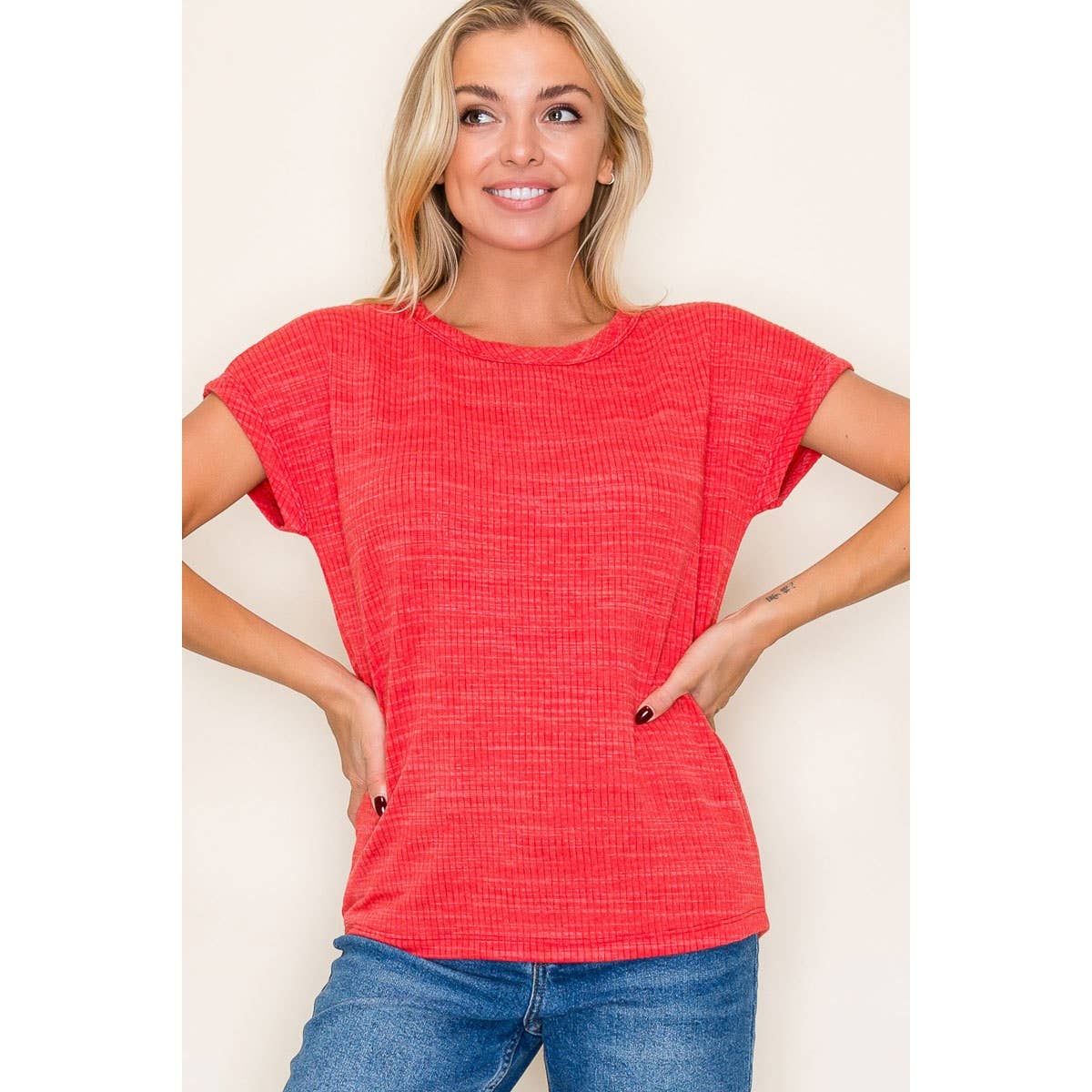 Staccato CREW NECK TEXTURED KNIT TOP Green