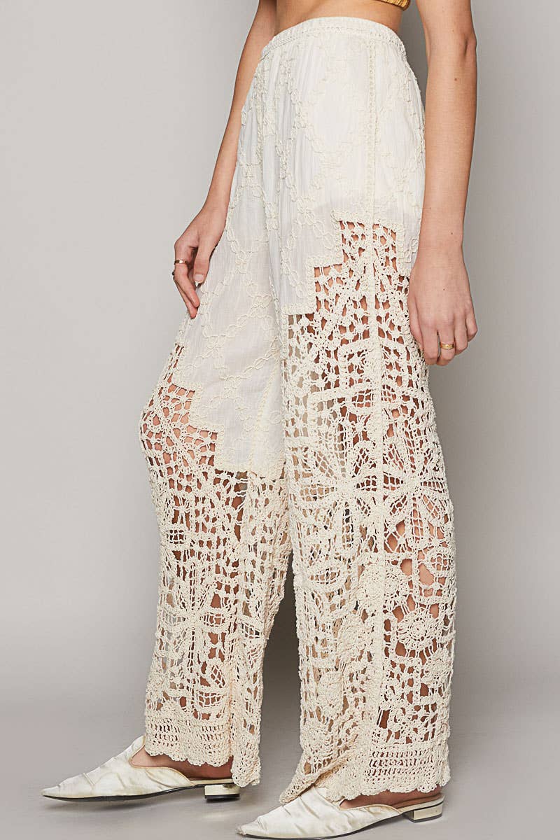 POL Elastic waistband straight crochet pants