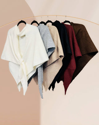 Cashmere-Blend Knit Triangle Shawl with Cross-Front Design
