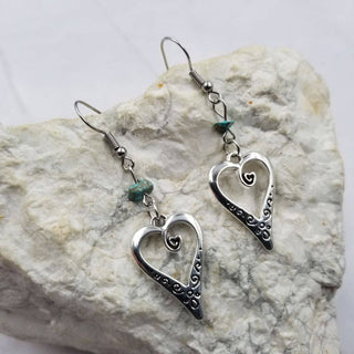 Turquoise Open Heart Dangle Earrings