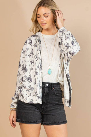 CHLOE BUCKING HORSES PRINT OPEN FRONT ZIPPER