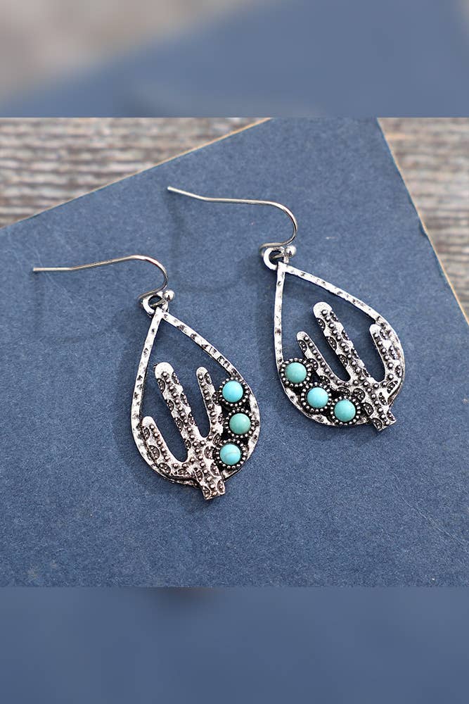 Turquoise Metal Cactus Earrings