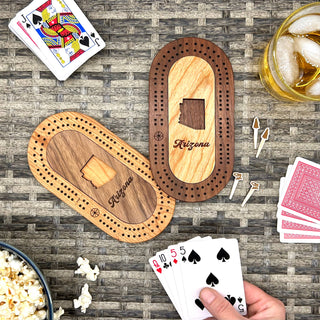 US States Mini Travel Cribbage Board Set with Custom Pegs