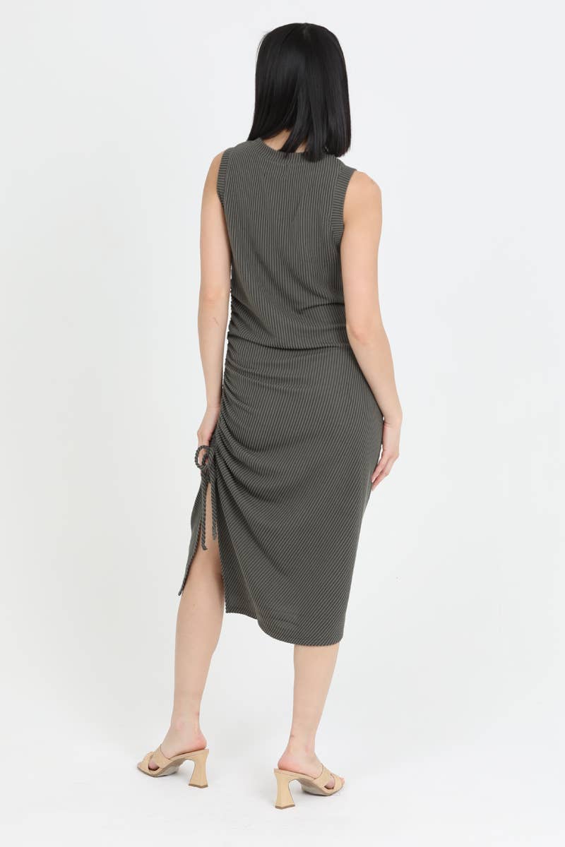 Olive TEXTURED KNIT SIDE ROUCH TANK DRESS by Angie