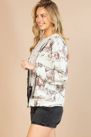 RILEY WILD WEST PRINT OPEN FRONT HOODIE