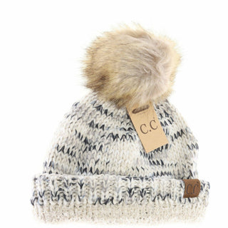 Buffalo Check Mixed Print Fur Pom C.C Beanie HAT2083